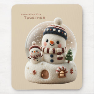 Cute Needle Felted Snowman Snowglobe Mouse Mat