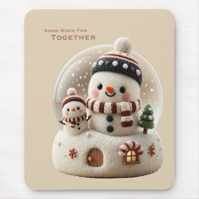 Cute Needle Felted Snowman Snowglobe Mouse Mat (Front)