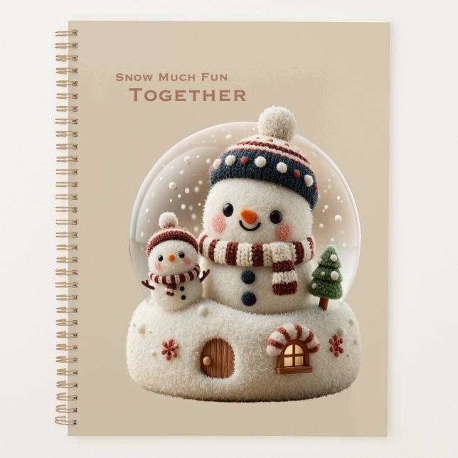 Cute Needle Felted Snowman Snowglobe Planner (Front)