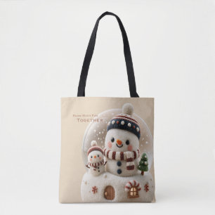 Cute Needle Felted Snowman Snowglobe Tote Bag