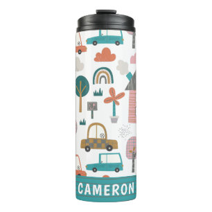 Cute Neighbourhood and Cars Personalised Thermal Tumbler
