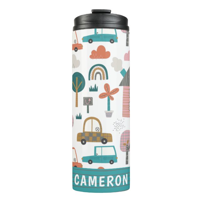Cute Neighbourhood and Cars Personalised Thermal Tumbler (Front)