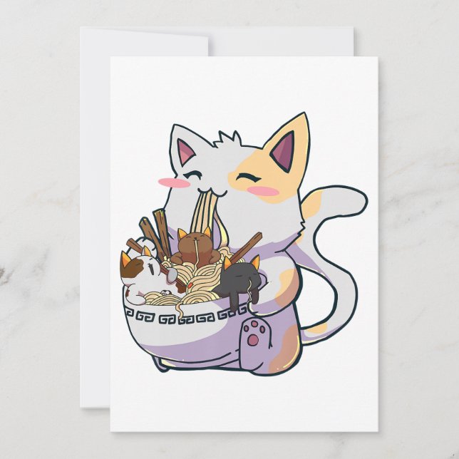 Cute Neko Cat With Ramen Noodles Bowl Anime Japan  Announcement (Front)