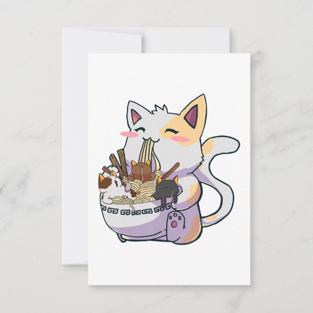 Cute Neko Cat With Ramen Noodles Bowl Anime Japan  RSVP Card (Front)
