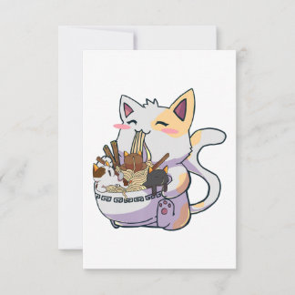 Cute Neko Cat With Ramen Noodles Bowl Anime Japan  RSVP Card