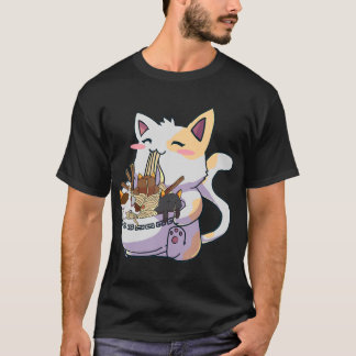 Cute Neko Cat With Ramen Noodles Bowl Anime Japan T-Shirt