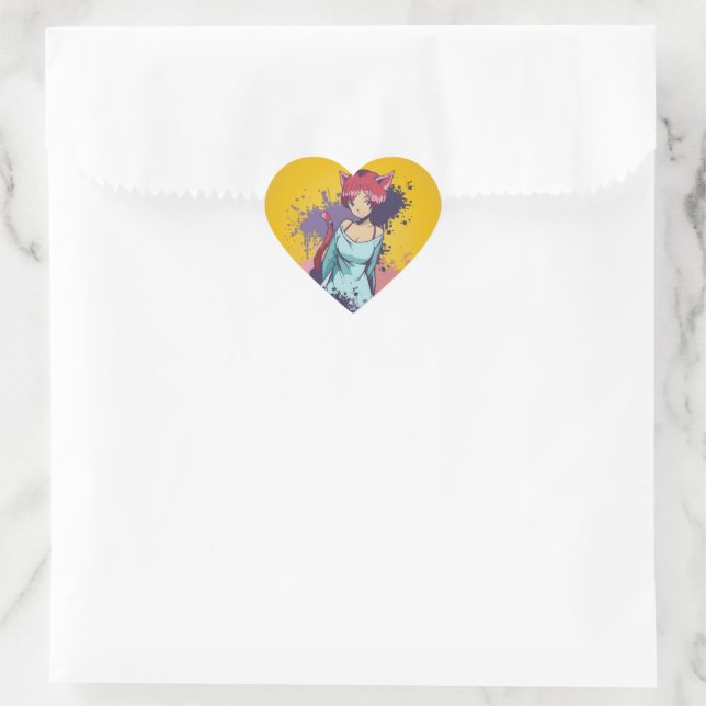 Cute Neko Girl  Heart Sticker (Bag)