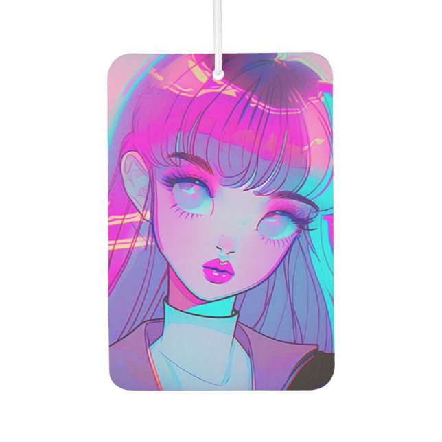 Cute Neon Anime Girl Air Freshener (Front)
