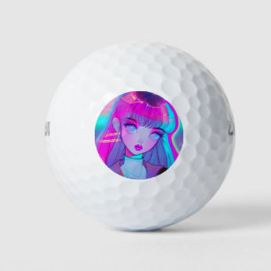 Cute Neon Anime Girl Golf Balls