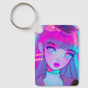 Cute Neon Anime Girl Keychain