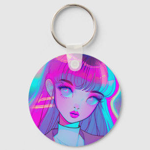 Cute Neon Anime Girl Keychain
