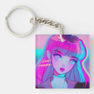 Cute Neon Anime Girl Keychain