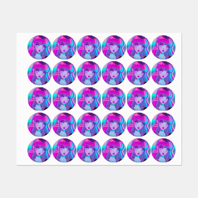 Cute Neon Anime Girl Labels (Sheet)