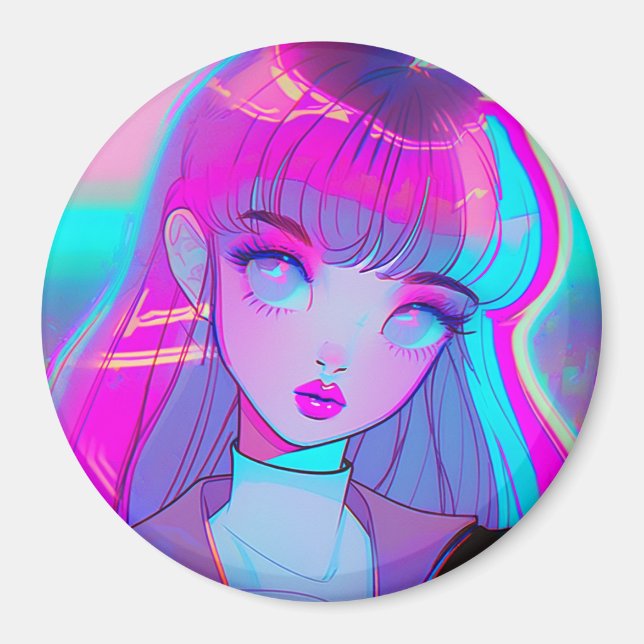 Cute Neon Anime Girl Magnet (Front)