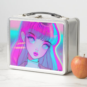 Cute Neon Anime Girl Metal Lunch Box