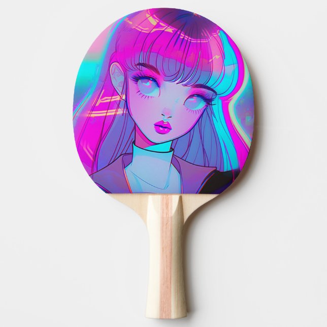 Cute Neon Anime Girl Ping Pong Paddle (Front)