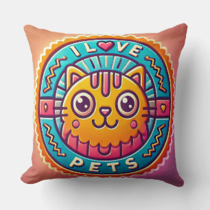 Cute Neon Cat Badge Cushion