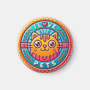 Cute Neon Cat Badge Magnet
