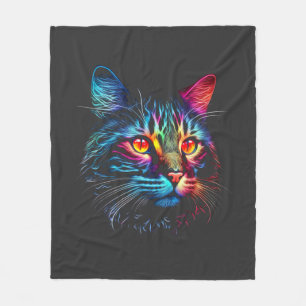 Cute Neon Cat Fleece Blanket