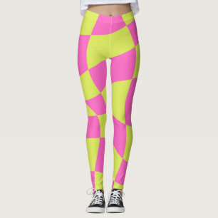 Cute neon Green and pink Colourful chequered Leggings