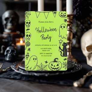 Cute Neon Green Kids Halloween Party  Holiday Card