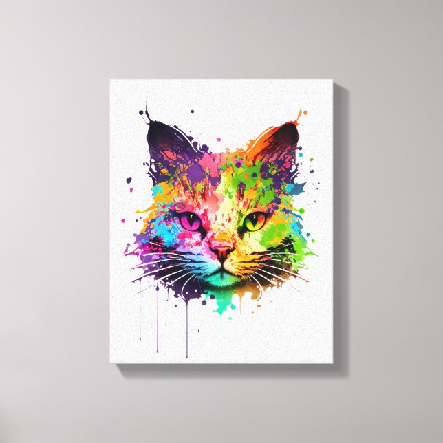 Cute Neon Ink Cat Canvas Print (Front)