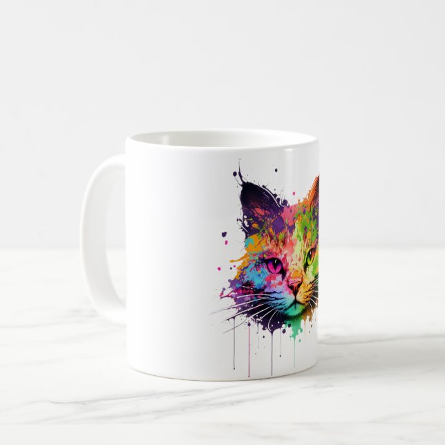 Cute Neon Ink Cat Coffee Mug (Front Left)