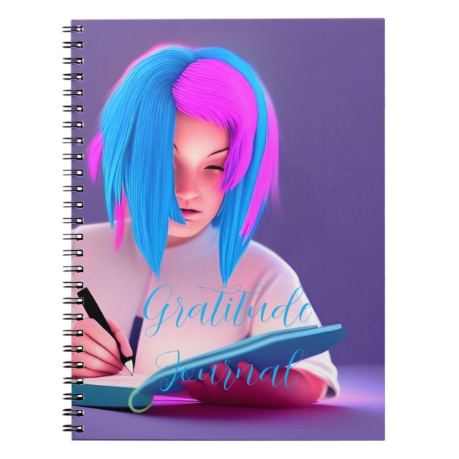 Cute Neon Pink and Blue Hair Girl Journal (Front)