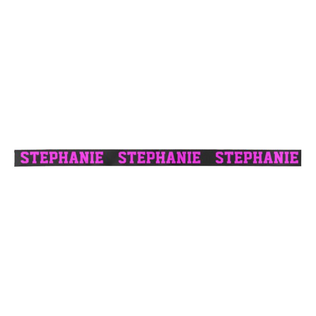 Cute Neon Pink & Black Custom Name Satin Ribbon (Front)