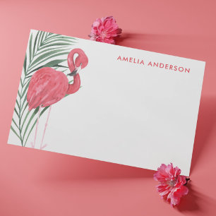 Cute Neon Pink Flamingo Tropical Palm Leaf Card