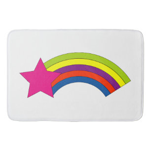 Cute Neon Pink Star and Colourful Rainbow Whimsica Bath Mat