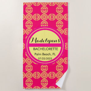 Cute Neon Pink Wedding Party Favour Personalised   Beach Towel