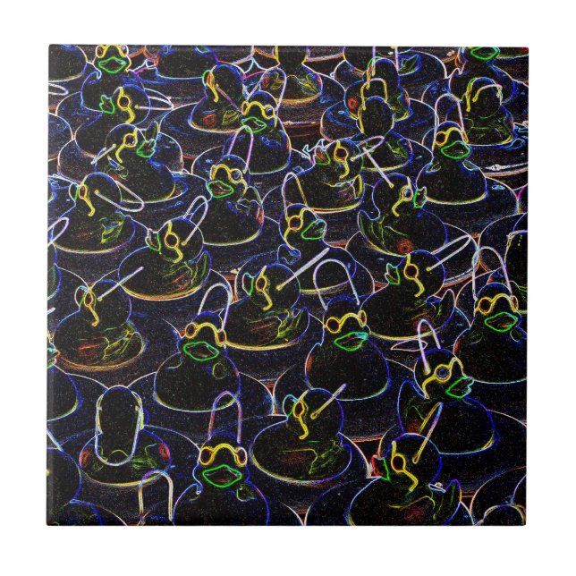 Cute Neon Rubber Ducks Tile (Front)