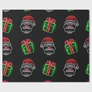 Cute Neon Santa and Presents Wrapping Paper