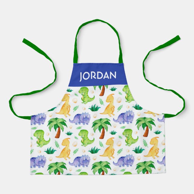 Cute Neon Watercolor Dinosaur Pattern Apron (Front)