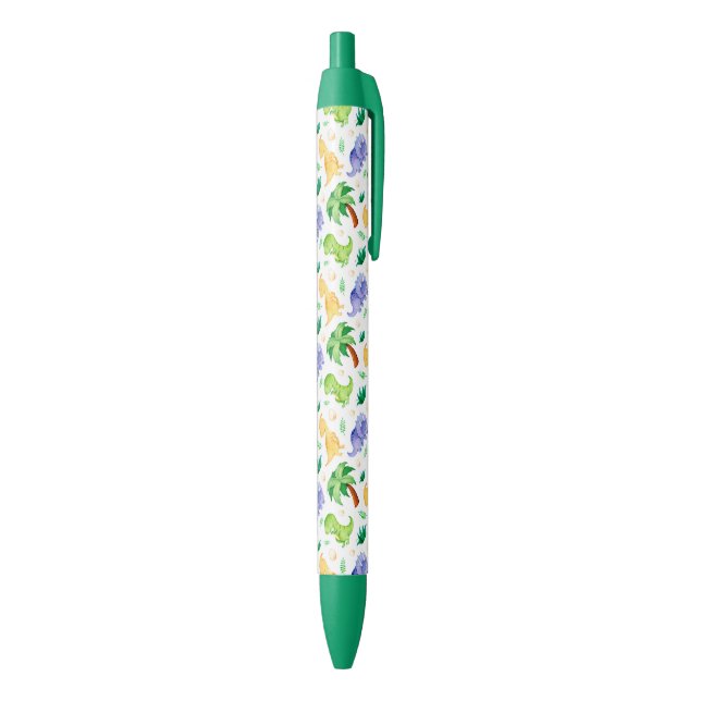 Cute Neon Watercolor Dinosaur Pattern Black Ink Pen (Bottom (Vertical))