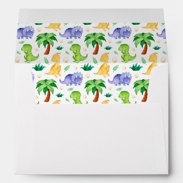 Cute Neon Watercolor Dinosaur Pattern Envelope (Back (Bottom))