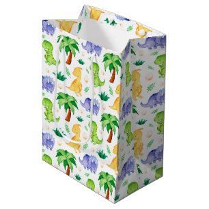 Cute Neon Watercolor Dinosaur Pattern Medium Gift Bag