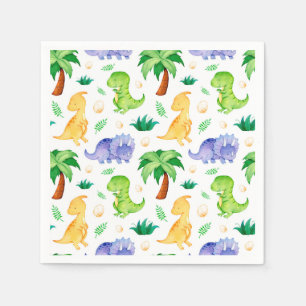 Cute Neon Watercolor Dinosaur Pattern Napkin