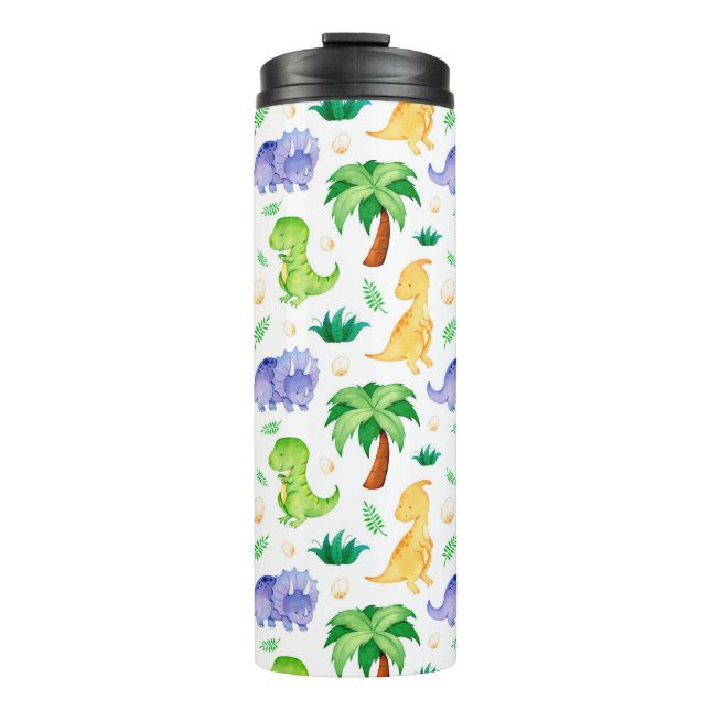 Cute Neon Watercolor Dinosaur Pattern Thermal Tumbler (Front)