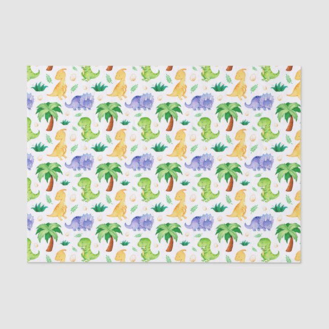 Cute Neon Watercolor Dinosaur Pattern Tissue Paper (Front)