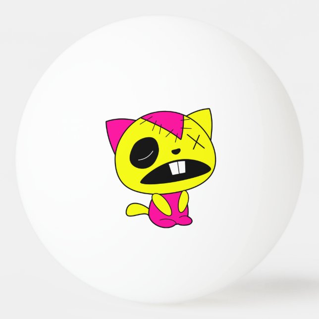 Cute Neon Zombie Kitty Cat Ping Pong Ball (Front)