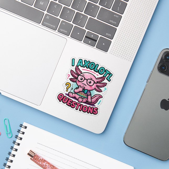 Cute Nerd Axolotl I Axolotl Questions Marks Meme (Laptop w/ iPhone)