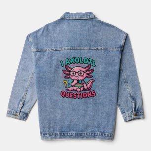 Cute Nerd Axolotl I Axolotl Questions Marks Meme Denim Jacket