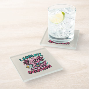 Cute Nerd Axolotl I Axolotl Questions Marks Meme Glass Coaster