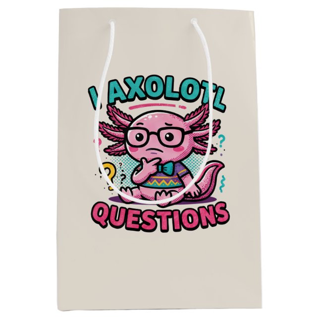 Cute Nerd Axolotl I Axolotl Questions Marks Meme Medium Gift Bag (Front)