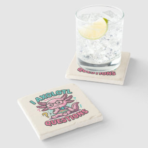 Cute Nerd Axolotl I Axolotl Questions Marks Meme Stone Coaster