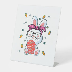 Cute Nerd Easter Day Bunny Funny Rabbit Graphic Pedestal Sign