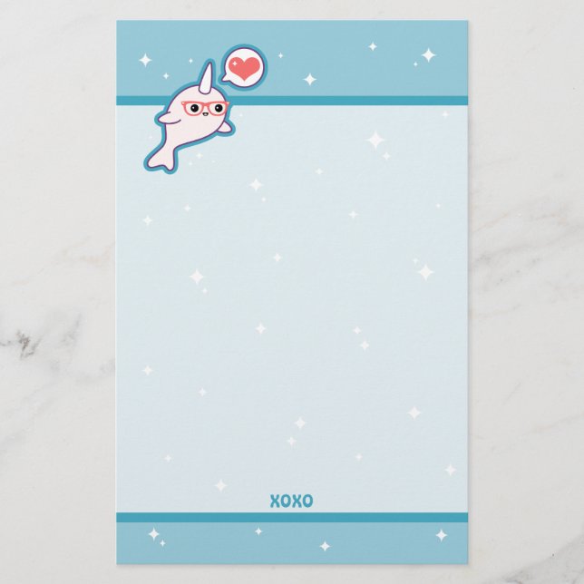 Cute Nerd Narwhal Stationery (Front)