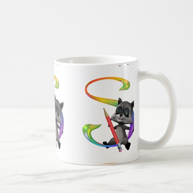Cute Nerd Raccon Monogram S Coffee Mug (Right)